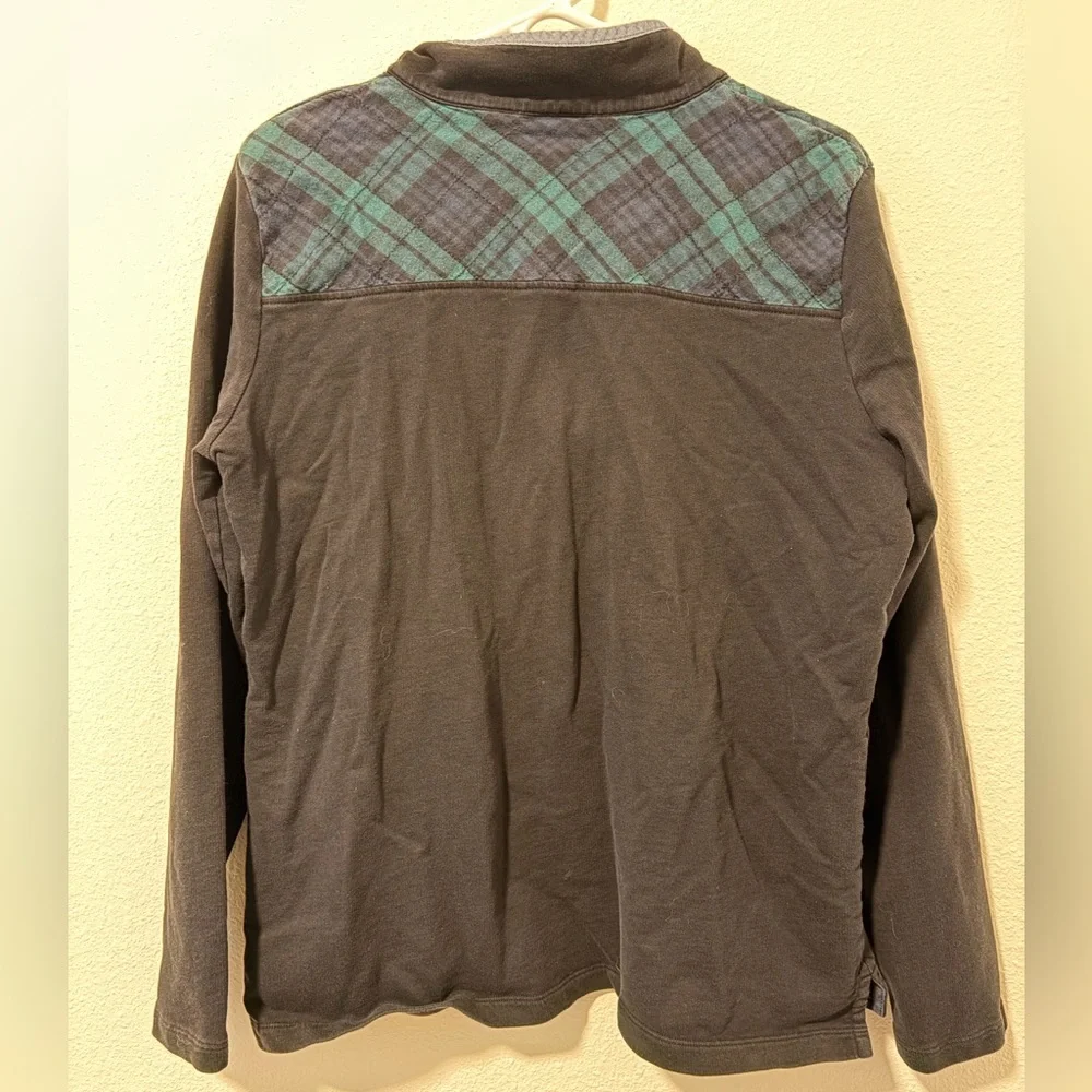 L.L. Bean Black Quilted Henley Pullover Black Watch Plaid Yoke Large - Picture 7 of 8
